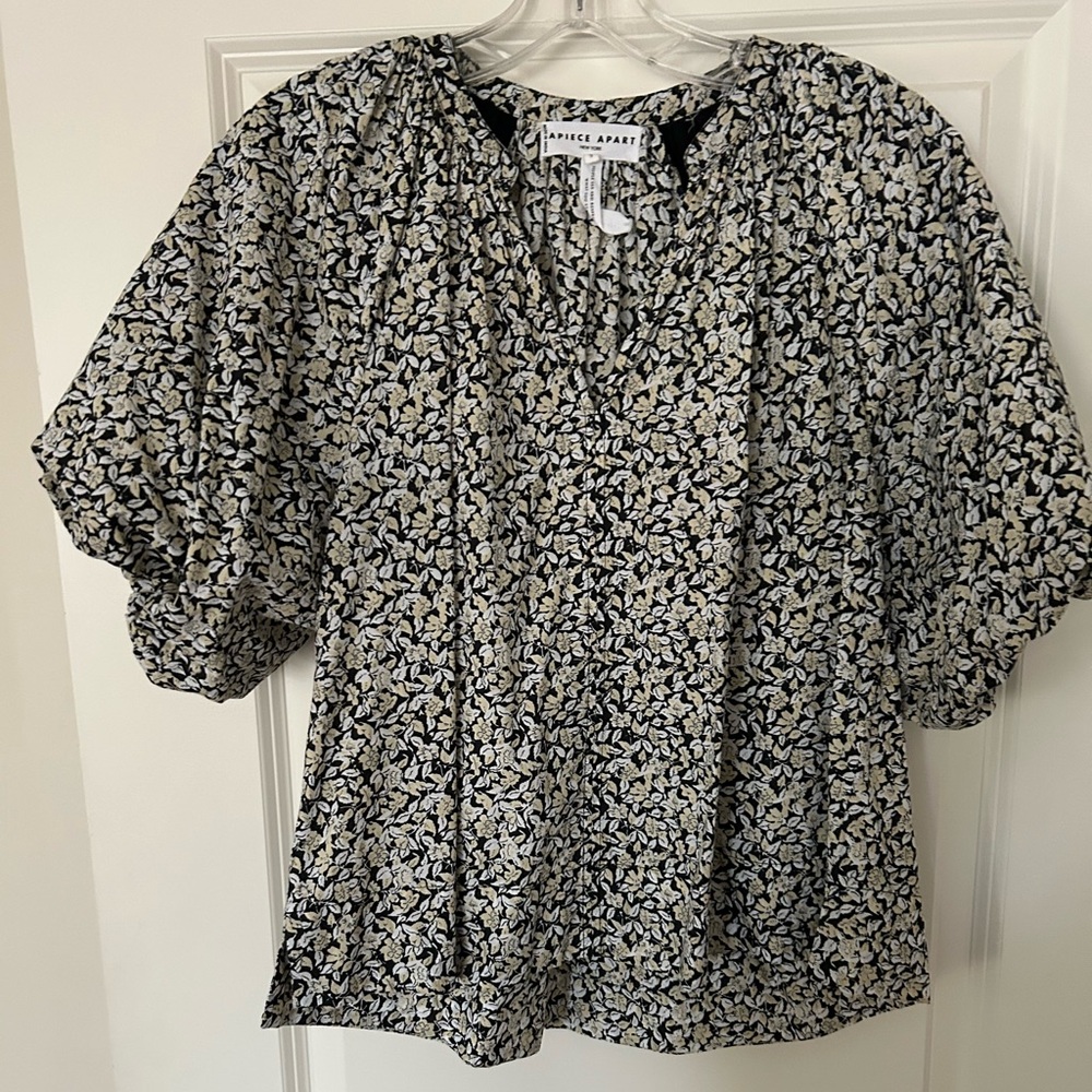 Apiece Apart Rosa Top in Fauna Black and Cream Floral